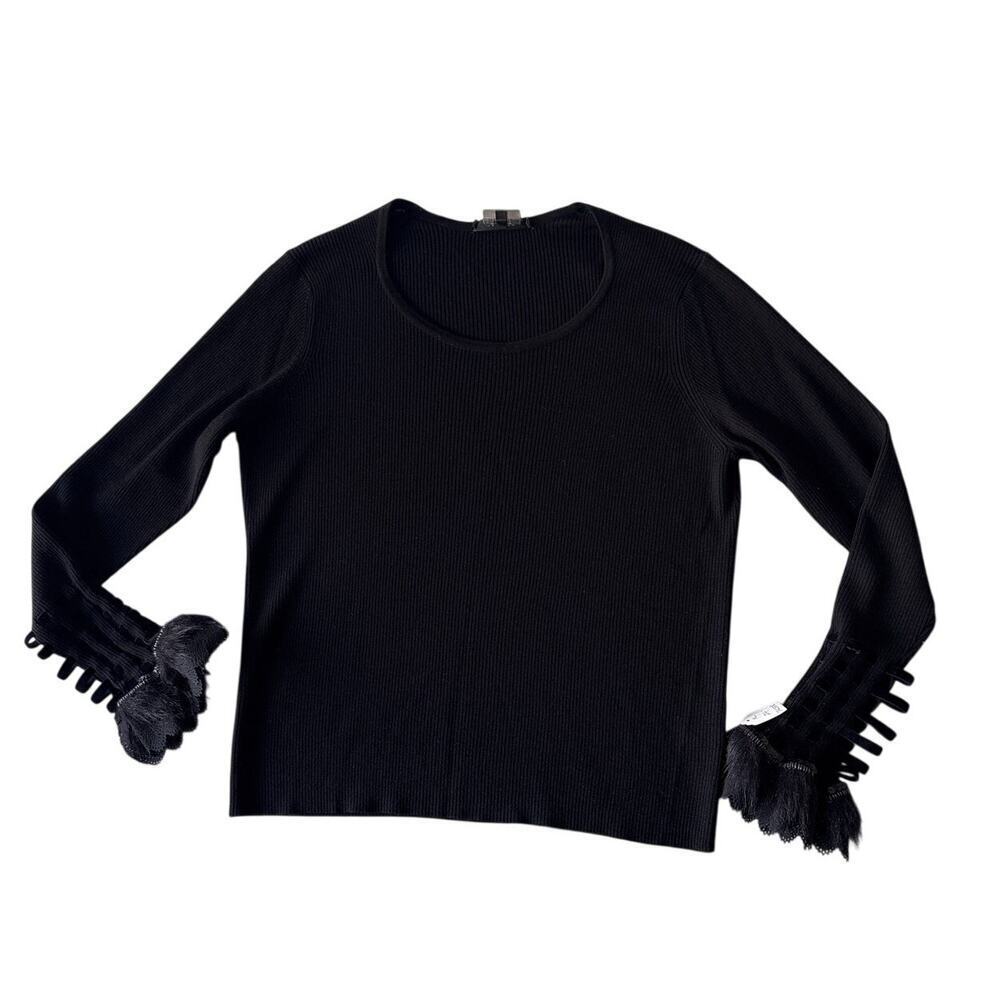 Jaeger Vintage Merino Wool Sweater Faux Fur Cuff XL